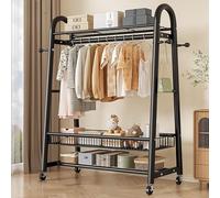 BYJSJY Portant à Vêtements avec Roulettes,Porte-manteaux avec 2 Étagères,4 Crochets,Portant Vêtement Solide En Métal,Rangement Polyvalent pour Chambre (Noir/Blanc)(Black,150cm(59in))