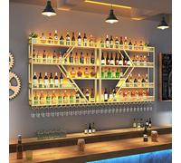 BYJSJY Porte Bouteille Mural en Fer,Étagère À Vin Murale,Casier À Bouteilles avec Porte-Verres À Vin,Casier À Vin en Métal,Range Bouteille(Gold,240cm(94.5in))