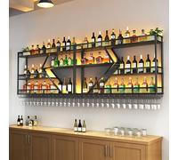 BYJSJY Porte-Bouteilles Mural en Fer avec Lumière LED - Support de Rangement pour Vin Style Industriel & Rustique - Étagère Murale Décorative pour Cuisine, Salon, Bar ou Cave(Black,300cm/118in)