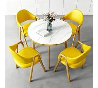 BYJSJY Table Ronde Imitation marbre avec 4 chaises en Cuir PU, Structure métallique dorée(Yellow)