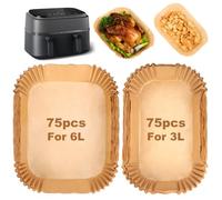 BYKITCHEN 150 Feuilles Papier Cuisson Air Fryer pour Moulinex EZ9018 5,2/3,1 L & Accessoires Airfryer pour Philips Série 3000 Double Panier & Cecotec Cecofry DuoSize 9 L, Plat Air Fryer