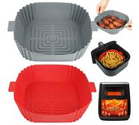 BYKITCHEN Lot de 2 bacs carrés en silicone réutilisables pour friteuse à air comprimé de 20,3 cm, panier de cuisson en silicone, accessoires pour friteuse à air comprimé Cosori, Ninja, Tower, Salter