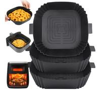 BYKITCHEN Lot de 3 doublures de friteuse à air comprimé carrées en silicone pour friteuse Ninja Max Pro 6,2 L/Ninja Pro 4,7 L, accessoires pour friteuse Cosori 3,8 L/4,7 L/5,5 L, Instant 3,8 L, Tefal