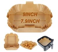 BYKITCHEN Lot de 50 doublures carrées jetables pour friteuse à air comprimé de 20 cm, papier sulfurisé sulfurisé pour friteuse à air, compatibles avec COSORI, Ninja, Tower Cosori (non blanchi, 20