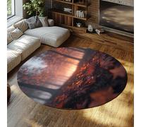 BYLEEHOMED Automne Feuilles D’érable Rond Tapis 180 cm Automne Forêt Tapis pour Chambre Dortoir Érable Arbre Chemin Design Cercle Antidérapant Salon Décor