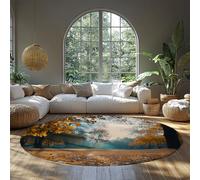 BYLEEHOMED Automne Nature Paysage Lavable Cercle Tapis 180 cm Entrée Intérieure Vintage Forest Maple Leavers Imprimer Tapis Rond à Poils Ras pour Le Devant