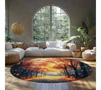 BYLEEHOMED Automne Paysage Naturel Cercle Tapis 180 cm Feuilles D’érable Chemin De Parc Antidérapant À Pou Respirant Tapis Ronds pour L’entrée Chambre