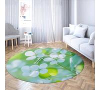BYLEEHOMED Bonjour Printemps Rond Tapis Frais Style Naturel Blanc Fleur Design Décor Saisonnier Cercle Antidérapant Tapis pour Dressing Chevet 150 cm
