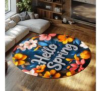 BYLEEHOMED Bonjour Spring Floral Decor Surface Ronde Tapis Lavable Grandes Fleurs Douces et colorées Salon Tapis à Poil Bas pour la décoration de la Ferme 210 cm