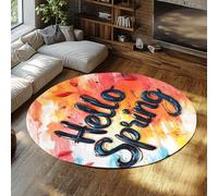 BYLEEHOMED Bonjour Spring Living Room Large Surface Round Carpet Décoration antidérapante Profil Bas Tapis Lavable à la Machine pour Petit canapé intérieur 150 cm