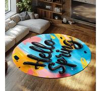 BYLEEHOMED Bonjour Tapis Rond Lavable au Printemps Dessins colorés Ferme antidérapante en Caoutchouc à Dos Moquette de Sol pour Table de Chevet à l’entrée 90 cm