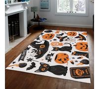 BYLEEHOMED Chat Noir Gothique et crâne Intérieur Porte Tapis Citrouille Lanterne Tapis Antidérapant pour Porche Insider Salon Halloween Goth Decor 60x120cm