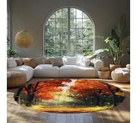 BYLEEHOMED Chemin de forêt Cercle Tapis 60 cm Automne Feuilles d’érable Antidérapant Doux Poils Bas Tapis Ronds pour Cuisine Entrée Buanderie Salle à Manger