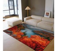 BYLEEHOMED Dreamy Misty Forest Tapis 120x160cm Automne Rouge Feuilles D’érable Et Lac Design Tapis de Sol antidérapant pour Couloir Entrée Salon