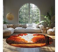 BYLEEHOMED Érable Lavable Cercle Tapis 210 cm Arbres Forestiers Antidérapant Poils Bas Respirant Tapis Ronds pour Entrée Chambre Vivre Décoration Intérieure