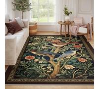 BYLEEHOMED Fleurs bohèmes et Oiseaux Zone d’Accent Tapis Forêt Animaux drôles Moquette intérieure délabrée Douce à Poil Bas antidérapant pour la Salle de Jeux 160x200cm