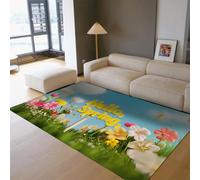BYLEEHOMED Floral Field Soft Low Poils Tapis 180x240cm Bonjour Printemps Saisonnier Lavable Entrée Tapis Frais Printemps Antidérapant Sol Décor pour Porte D’entrée