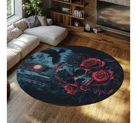 BYLEEHOMED Gothique Château Entrée Cercle Tapis Doux Vintage LowPile Rond Tapis avec Caoutchouc Antidérapant Support Dark Academia Décor de Chevet 150x150cm