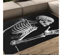 BYLEEHOMED Gothique Halloween Cuisine Tapis Noir et Blanc Crâne Squelette Tapis Lavable Antidérapant pour Porte D’entrée Chambre À Vivre Décor À La Maison 140x200cm