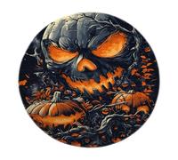 BYLEEHOMED Halloween Citrouille Tapis d’entrée Yeux brûlants Lavable antidérapant à Poils Ras Cercle Tapis pour Salon Maison hantée décor de fête 120x120cm