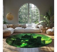 BYLEEHOMED Halloween Dark Round Tapis 90 cm Crâne Château Cercle Tapis Entrée Lavable Tapis Vert Academia Aurora Antidérapant Entrée Décoration