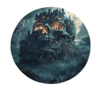 BYLEEHOMED Halloween Entrée Cercle Tapis Foncé Style Preppy Crâne Château Lavable Cuisine Antidérapant Rond Tapis Doux À Pouille Pub Club Décor 120x120cm