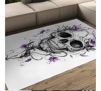 BYLEEHOMED Halloween Noir et Blanc crâne Lavable Tapis d’entrée Fleurs Violettes Tapis Rural avec Support en Caoutchouc antidérapant Décoration intérieure 120x170cm