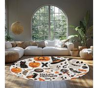 BYLEEHOMED Halloween Rond Tapis Graffiti Art Fantôme Citrouilles Cercle Tapis Ferme Fête Antidérapant Lavable Maison Cuisine Entrée Décorations 180 cm