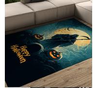 BYLEEHOMED Happy Halloween Illustration Tapis Diable Pleine Lune Film Affiche Style Tapis de Sol Thème Horreur Tapis de Cuisine antidérapant pour la décoration intérieure 90x180cm