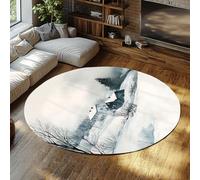 BYLEEHOMED Hiver Forêt Paysage Salon Tapis Rond Chemin Enneigé Super Doux Salon Chambre Hall Cercle Tapis Antidérapant Lavable carpette 60 cm