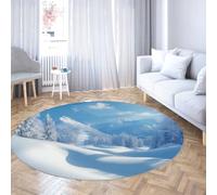 BYLEEHOMED Hiver Neige Scène Cercle Tapis 90 cm Rustique Ferme Douce Jungle Rime Forêt Paysage Non Glissant Rond Tapis pour Salle de Classe sous Table