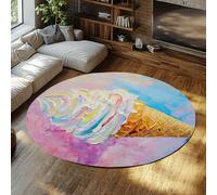 BYLEEHOMED Ice Cream Sweet Treat Collection Tapis 60 cm Funny Summer Circle Tapis pour Les Zones à Fort trafic dans la Boutique de Desserts Café