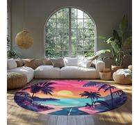 BYLEEHOMED Lever de Soleil sur Une île Tropicale Tapis Rond 60 cm Route côtière Vue Cercle Tapis pour Salon Chambre Cuisine Sol Couloirs