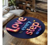 BYLEEHOMED Love in Every Step Tapis Ronds pour Le Salon Journée de la Saint-Valentin Tapis à Poil Bas Lavable à la Machine décoration antidérapante 60 cm