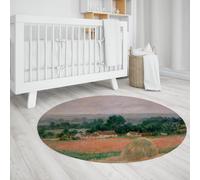 BYLEEHOMED Meule de Foin à Giverny Imprimer Tapis de Chambre Ronds 150 cm Style impressionniste Antidérapant Moelleux Entrée Pliable Tapis Cercle