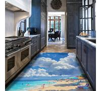 BYLEEHOMED Nuages Blancs comme Neige Tapis 60x120cm Vacances Modernes Paysage côtier Non-Perte Antidérapant à Poils Ras Salon Bleu Tapis d’entrée