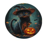 BYLEEHOMED Paillasson d’Halloween Scary Witch Black Cat Tapis Ronds antidérapants pour Dark Academia Halloween Indoor Home Circle Carpet pour Table Basse 210 cm