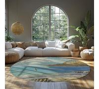 BYLEEHOMED Paysage côtier Rond Tapis 60 cm Sainte-Adresse Oeuvre d’Art Impression Cercle à Poils Ras Tapis de Sol Moderne Coin Lecture Décor esthétique