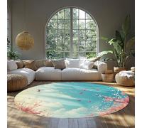 BYLEEHOMED Paysages naturels Tapis Rond Cerisiers et Oiseaux Tapis Circulaire antidérapant Lavable intérieur à Poil Bas Tapis Circulaire pour l’entrée du Salon 90 cm