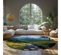 BYLEEHOMED Paysages naturels Tapis Rond Green Forest River Mountain Design Tapis circulaires Ultra-Fins antidérapants lavables à Poils Bas pour Ferme 60 cm