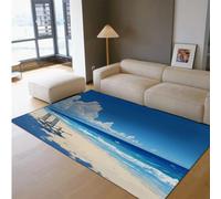BYLEEHOMED Plage Océan Tapis 160x200cm Paysage côtier Vagues Tapis en Polyester Bleu Vague Lavable Tapis Antidérapant pour Vivre Dortoir