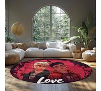BYLEEHOMED Portrait de Deux Hommes Tapis Rond Rose Romantique de la Saint-Valentin Dessin animé Moquette Circulaire Douce et Lavable antidérapante pour la Salle de Jeux de la Chambre 60 cm