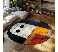 BYLEEHOMED Retro Plaid Ronds Tapis 150 cm Drôle Mignon Fantôme Lavable Tapis pour Porche Halloween carpette De Bienvenue Abstrait Antidérapant Cercle Paillasson
