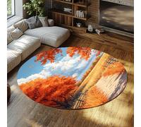 BYLEEHOMED Rustique Champ de blé Rond Tapis 120 cm Sud-Ouest Lavable antidérapant Cercle Tapis pour Salon Vintage Automne Thanksgiving Home Decor