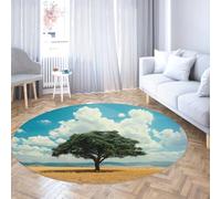 BYLEEHOMED Surréalisme Cercle Tapis 120 cm Arbres dans Le désert Antidérapant Lavable Tapis Rond pour Salon Couloir Chevet Moderne Arbre de Vie Décor