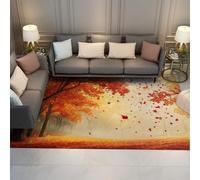 BYLEEHOMED Tapis antidérapant pour Salon Rouge Orange Feuilles d’érable Chemin de forêt Design Rustique décor de Ferme pour l’Automne Thanksgiving 120x180cm