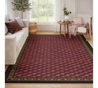 BYLEEHOMED Tapis Aztèque Abstrait Feuilles de Tulipe Rouge Facile à Nettoyer Tapis Accent en Terre Cuite à Design Tribal du sud-Ouest pour Les Zones à Fort Passage 160x200cm