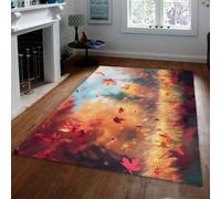 BYLEEHOMED Tapis botanique Lavable Fall Forest pour Le Salon Feuilles d’érable Rouge Vintage Douces Tapis à Poils Bas pour Chambre et Salle à Manger 160x200cm