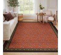 BYLEEHOMED Tapis botanique Oriental Vintage en Fond Rouge Brique Milieu du siècle avec Tapis antidérapant antidérapant en Cachemire Indigo pour Le Salon 200x300cm