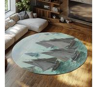 BYLEEHOMED Tapis Circulaire antidérapant Nautique Vintage 90 cm Monet Style Bateaux de pêche Mer Calme Impressions Doux Lavable Rond Tapis pour Salon